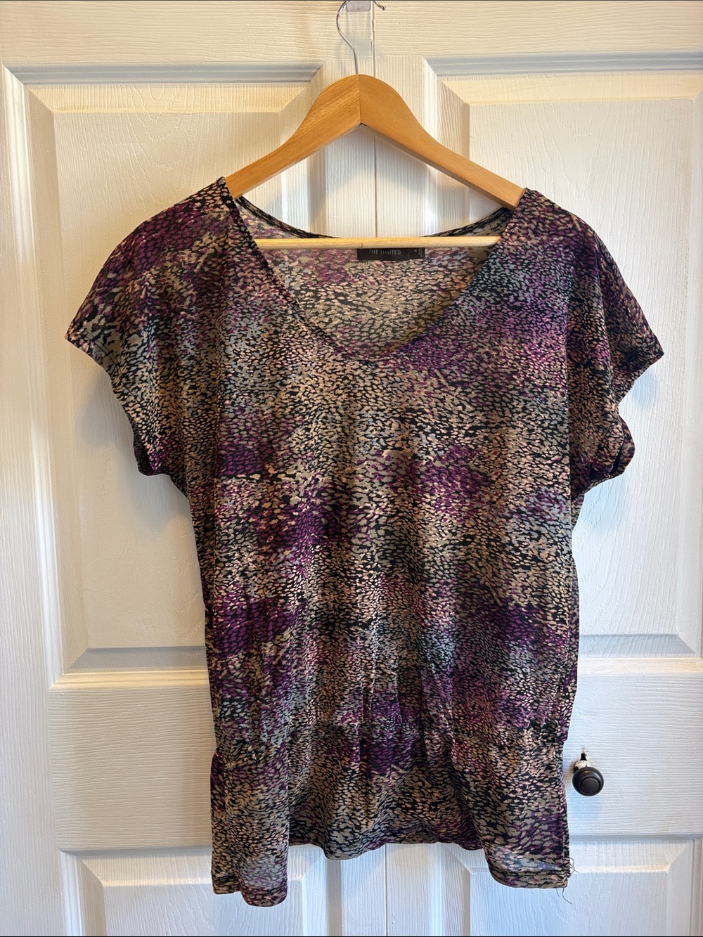 The Limited Purple Multi-Pattern V-Neck Short Sleeve Top